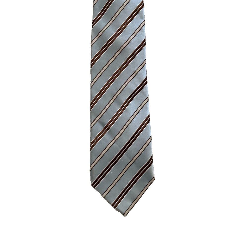 Ermenegildo Zegna 100% Silk Mens Tie Light Blue Diagonal Stripe 3.5 x 59 EUC